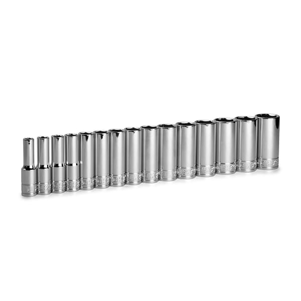 Capri Tools 38 Drive Deep Chrome Socket Set, 6Point, 8 to 22 mm, 15Pcs - CP12320-15MD