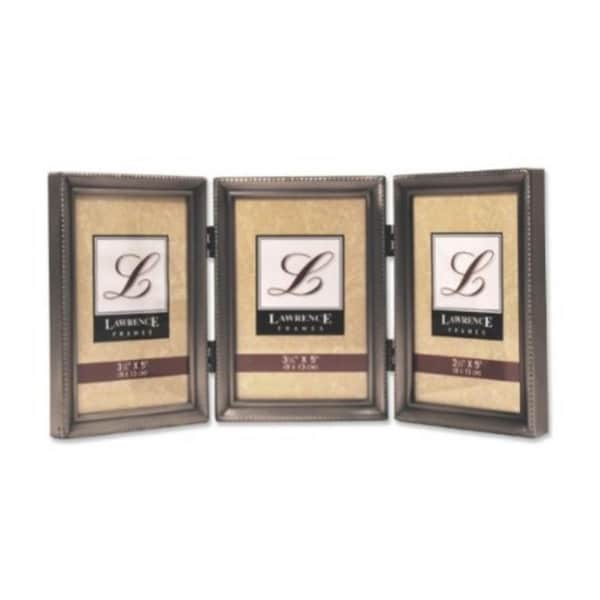 Lawrence Frames Antique Pewter Hinged Triple 3x5 Picture Frame - Beaded Edge Design - 11535T