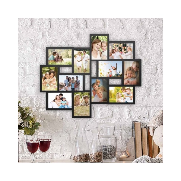 Hastings Home Collage Picture Frame with 12 Openings 4x6 Photos Wall Hanging Multiple Photo Frame Display (Black) - 703545SKF