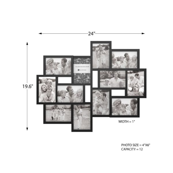 Hastings Home Collage Picture Frame with 12 Openings 4x6 Photos Wall Hanging Multiple Photo Frame Display (Black) - 703545SKF