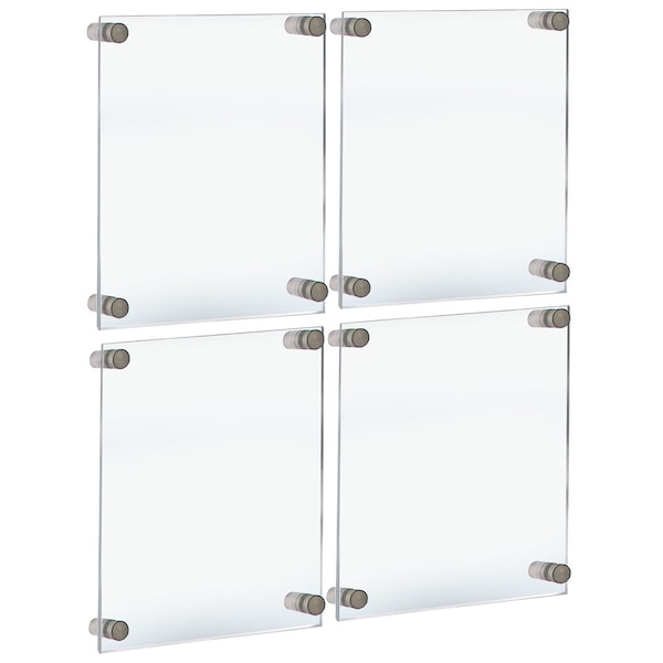 Azar Displays Floating Acrylic Gallery Wall Set of Four Floating Frames, Silver, 8.5 in. x 11 in. Graphic Size, 4PK - 105514-SLV-4PK