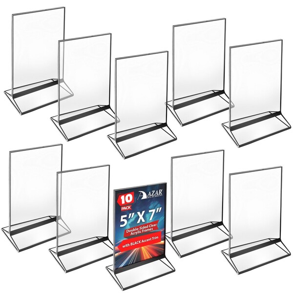 Azar Displays Black Double-Sided Clear Acrylic Frames with Accent Trim 5 W x 7 H, 10PK - 152799-BLK-10PK
