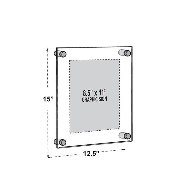 Azar Displays Floating Acrylic Wall Frame with Gold Stand Off Caps - 105514-GLD