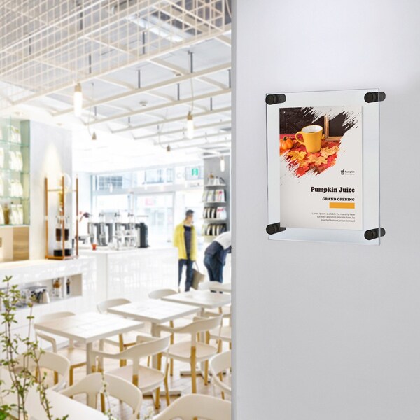 Azar Displays Floating Acrylic Wall Frame with Black Stand Off Caps - 105506-BLK