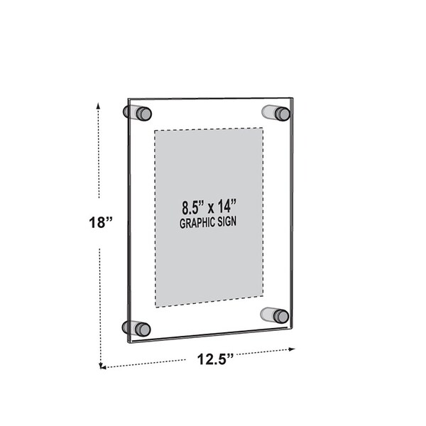 Azar Displays Floating Acrylic Wall Frame with Black Stand Off Caps - 105506-BLK