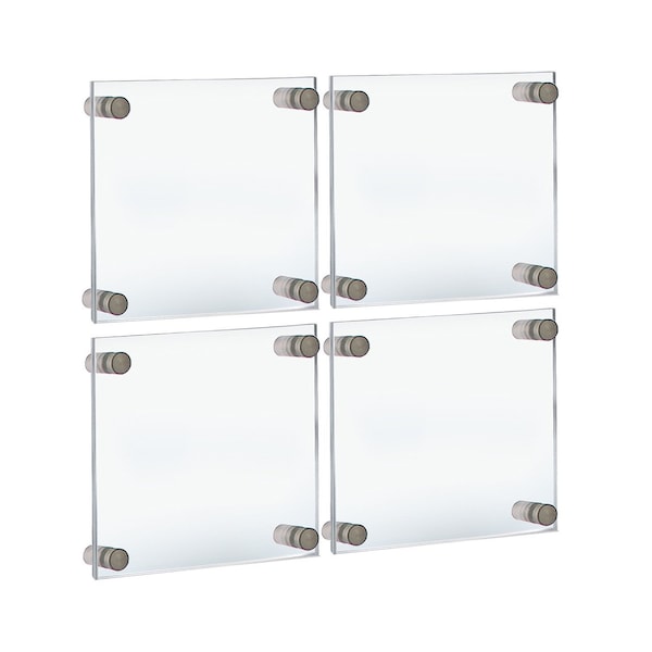 Azar Displays Floating Acrylic Gallery Wall Frames W/Slvr Stand Off Caps, Graphic Size:6x6in, Overall Size:9x9in, 4PK - 105509-SLV-4PK
