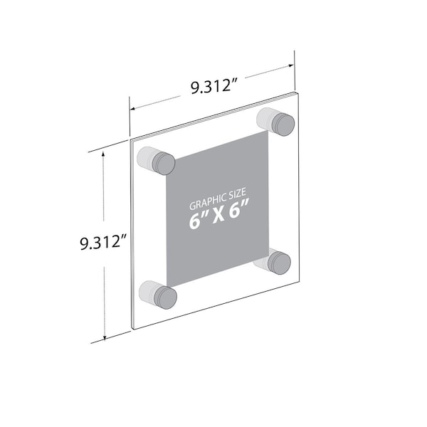 Azar Displays Floating Acrylic Gallery Wall Frames W/Slvr Stand Off Caps, Graphic Size:6x6in, Overall Size:9x9in, 4PK - 105509-SLV-4PK