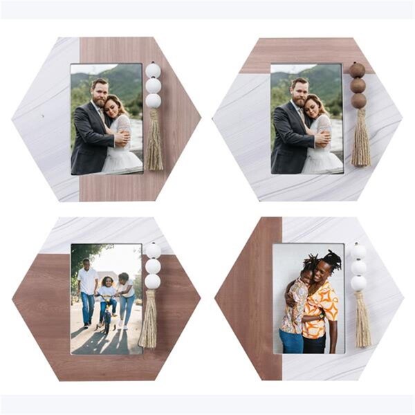 Youngs 4 x 6 in. Wood Geometric Hexagon Photo Framed Table Top Sign, 4 Assorted Color - 12530