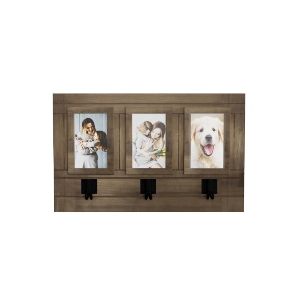 Hastings Home Wall Photo Collage with 3 Hanging Hooks, Wall Mounted Decor with Rustic Wood Look, Holds 4x6 Pictures - 998858OJT