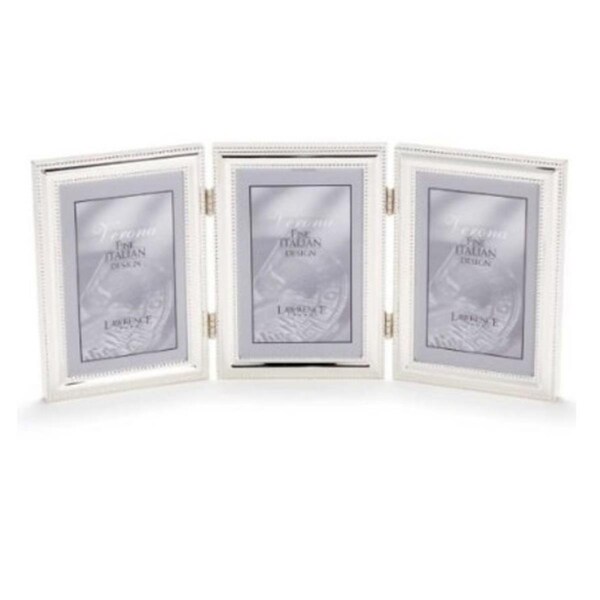 Lawrence Frames Lawrence Frames 510746T Lawrence Frames 4x6 Hinged Triple - Vertical - Metal Picture Frame Silver-Plate with Delicate Beading - 510746T