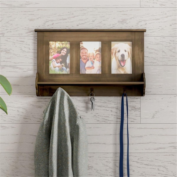 Lavish Home Lavish Home Wall Shelf & Picture Collage with Ledge & 3 Hanging Hooks - 4 x 6 in. - 80-WALLP-1