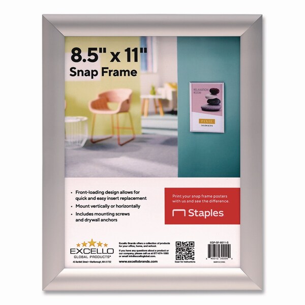 Excello Global Products Poster Holder, Aluminum, 8.5 x 11, Silver - EGP-SF-8511-S