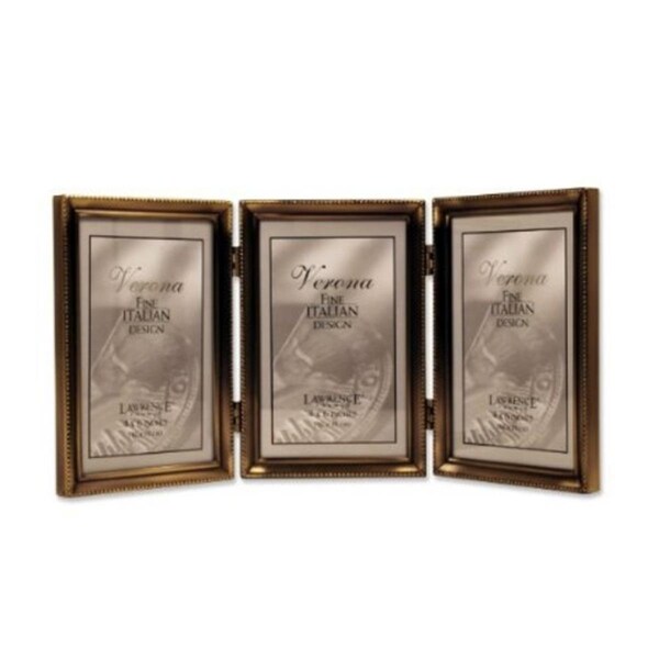 Blueprints Antique Brass 4x6 Hinged Triple Picture Frame - Bead Border Design - BL628535
