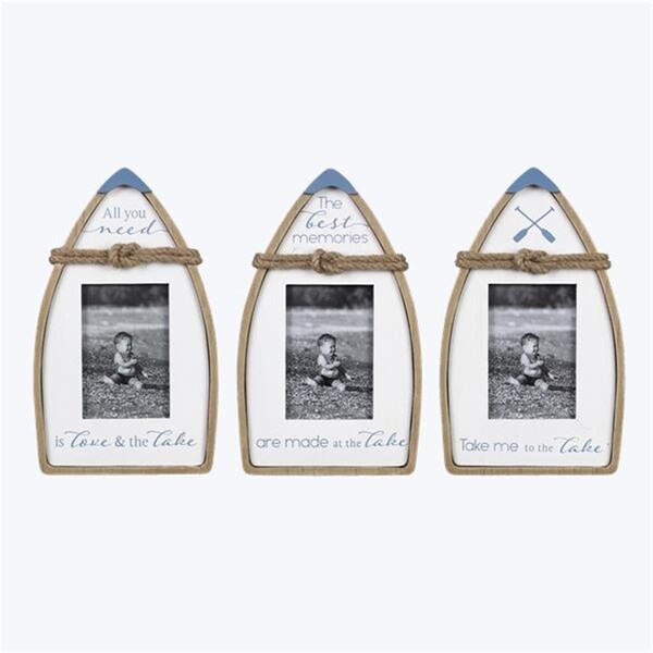 Youngs 4 x 6 in. Wood Boat Shaped Tabletop Picture Frame, Assorted Color - 3 Piece - 21828