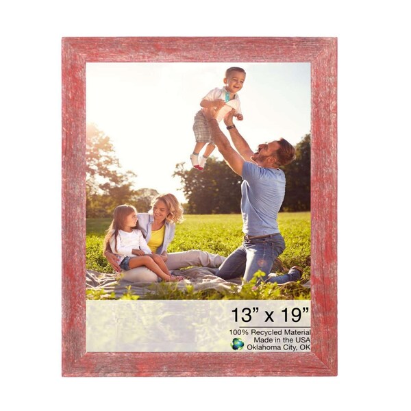Homeroots 13 x 19 in. Rustic Farmhouse Red Wood Picture Frame - 386514