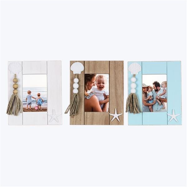 Youngs Wood Coast Photo Frame with Resin Shell & Tassel, Assorted Color - 3 Piece - 61732