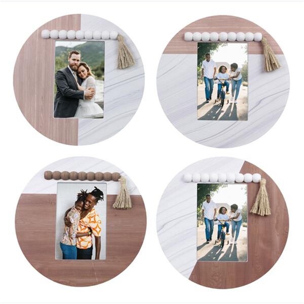 Youngs 4 x 6 in. Wood & MDF Geometric Round Photo Framed, 4 Assorted Color - 12529