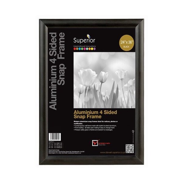 Seco Frame, Snap, Aluminum, 1in Profile, 24inx36in, Black - SSCSN2436BLACK