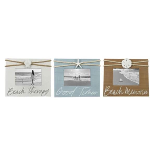 Youngs 4 x 6 in. Wood Beach Photo Frame with Resin Shell & Rope Accent, 3 Assorted Color - 19832