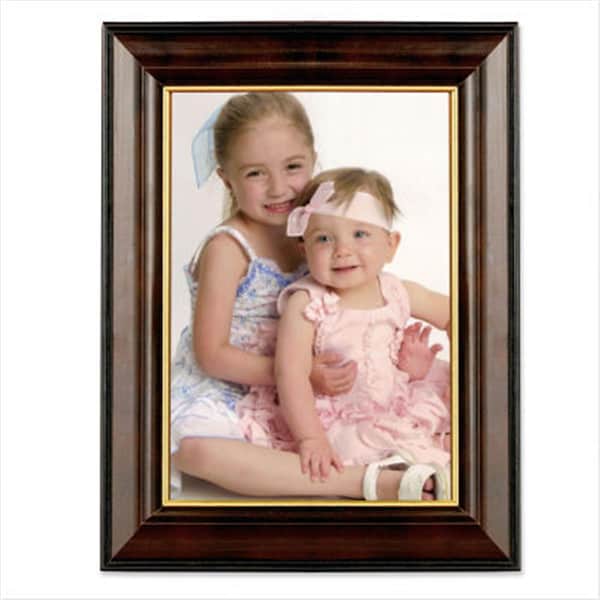 Lawrence Frames Walnut and Black Wood 5x7 Picture Frame - Gold Line - 41657