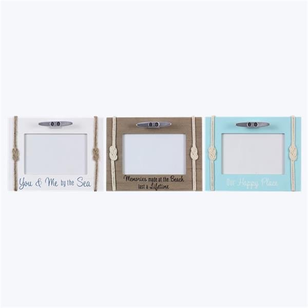 Youngs 4 x 6 in. Wood Photo Frame with Nautical Rope & Cleats, Assorted Color - 3 Piece - 61575