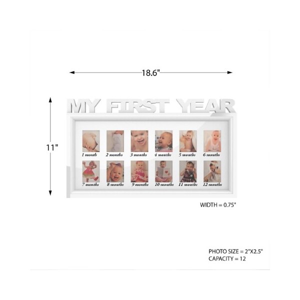 Hastings Home My First Year Collage Baby Picture Frame, 2x3 Wallet Memory Keepsake with 12 Month Display (White) - 753956EDC