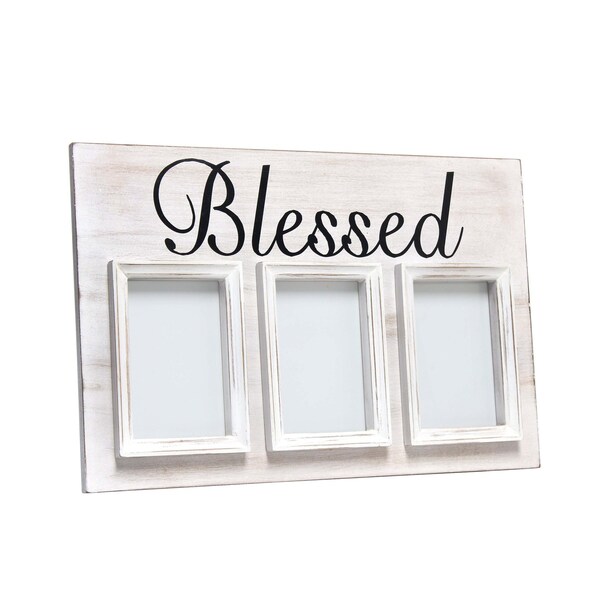 Elegant Designs 3 Photo Collage Frame 4x6 Picture Frame, White Wash "Blessed" - HG2002-WBL