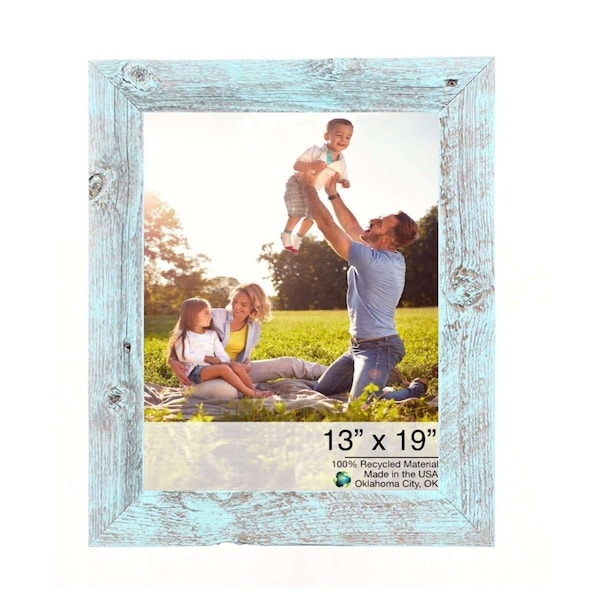 Palacedesigns 13 x 19 in. Rustic Farmhouse Light Aqua Blue Wood Picture Frame - PA3663775