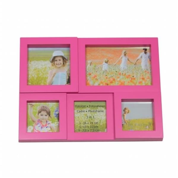 Purely Pecan Gordon 32013899 11.5 in. Pink Multi Sized Puzzled Photo Picture Frame Collage Wall Decoration - 32013899
