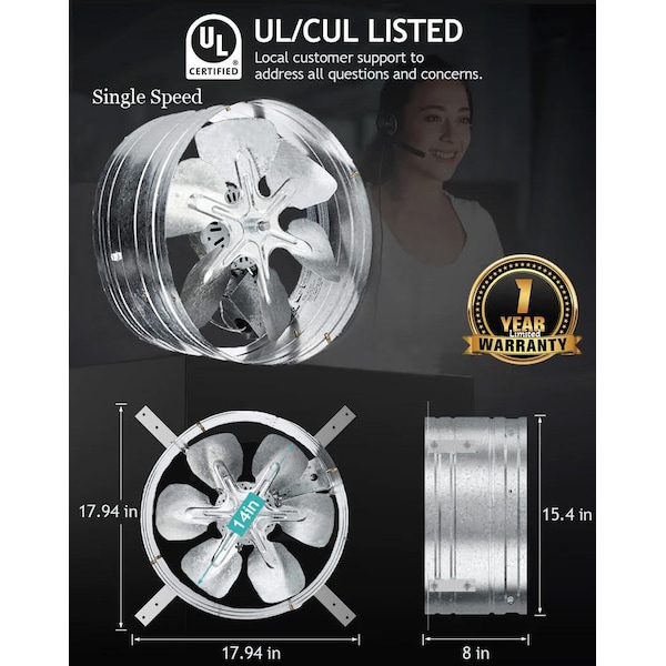 Iliving Automatic 14 in. Gable Mount Attic Ventilator Fan with Adjustable Thermostat, 3.10 Amps - ILG8G14-12T