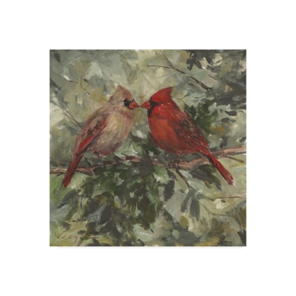 Trademark Fine Art Mary Miller Veazie 'Kissing Cardinals' Canvas Art, 14x14 - ALI31250-C1414GG