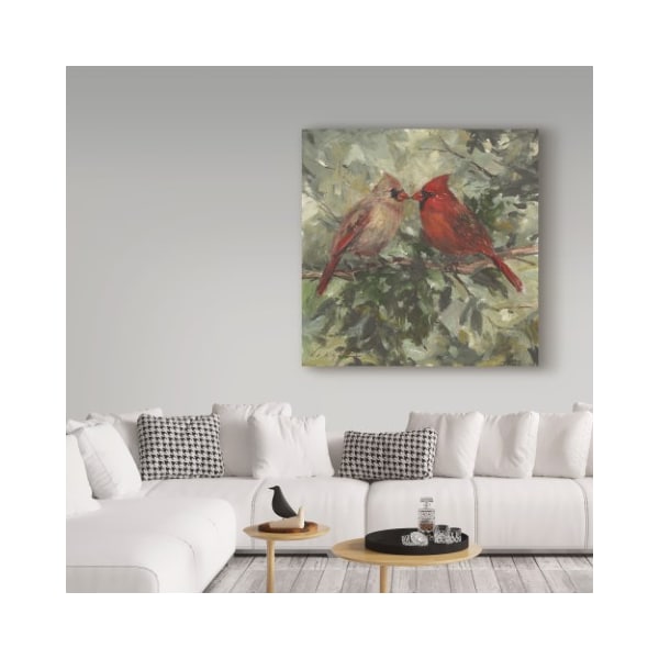 Trademark Fine Art Mary Miller Veazie 'Kissing Cardinals' Canvas Art, 14x14 - ALI31250-C1414GG