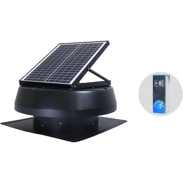 Iliving Smart Solar Attic Round 14 in. Black 1150 CFM, Cools up to 2000 sq. ft. Exhaust Fan - ILG8SF301