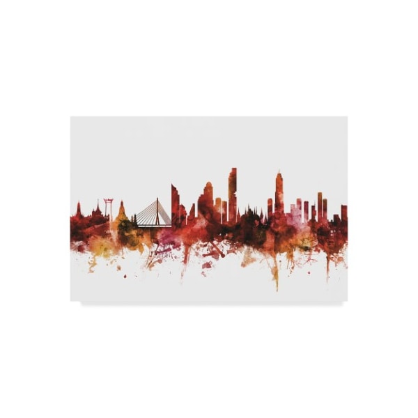 Trademark Fine Art Michael Tompsett 'Bangkok Thailand Skyline Red' Canvas Art, 12x19 - MT01977-C1219GG