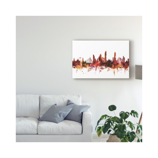Trademark Fine Art Michael Tompsett 'Bangkok Thailand Skyline Red' Canvas Art, 12x19 - MT01977-C1219GG