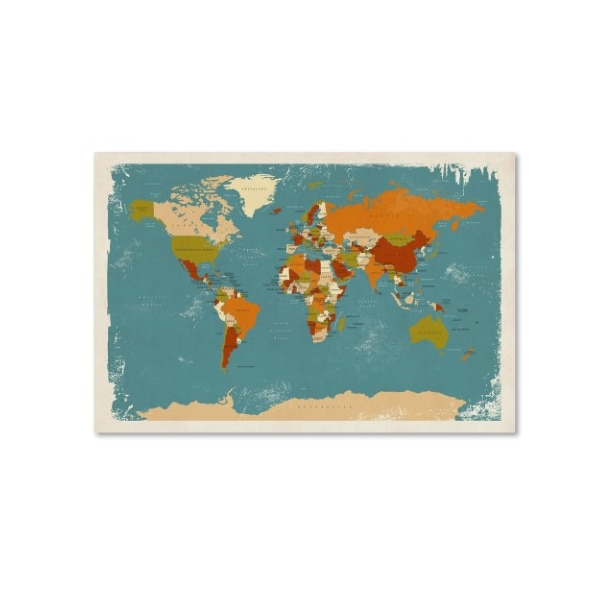 Trademark Fine Art Michael Tompsett 'Retro Political Map of the World 3' Canvas Art, 30x47 - MT0729-C3047GG