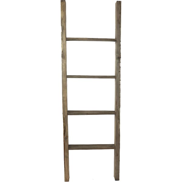 Ekena Millwork 19"W x 60"H x 3 1/2"D Vintage Farmhouse 4 Rung Ladder, Barnwood Decor Collection, Pebble Grey - DECR019X060X04LDRPG