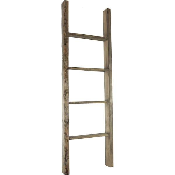 Ekena Millwork 19"W x 60"H x 3 1/2"D Vintage Farmhouse 4 Rung Ladder, Barnwood Decor Collection, Pebble Grey - DECR019X060X04LDRPG
