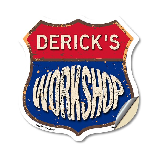 Signmission Derick's Workshop, 18 Inch X 18 Inch, Vinyl Decal - SHI-D-18-489-DERICK