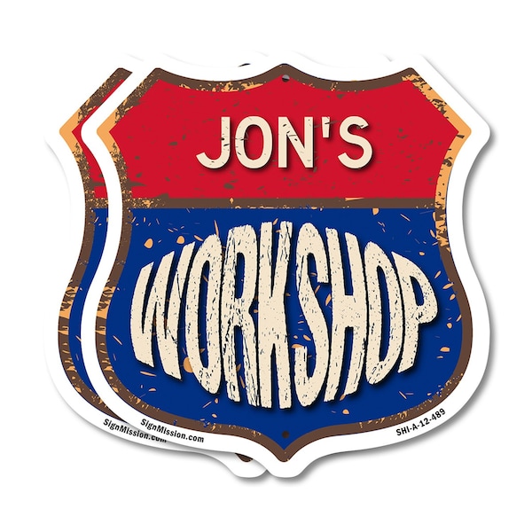 Signmission Jon's Workshop, 12 inch X 12 inch, Plastic Sign, 2PK - SHI-P-2PACK-12-489-JON