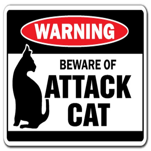 Amistad Beware of Attack Cat Warning Decal - Cats Decals Guard Feline Security - AM3938845