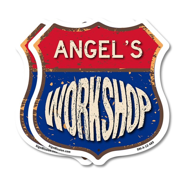 Signmission Angel's Workshop, 12 inch X 12 inch, Plastic Sign, 2PK - SHI-P-2PACK-12-489-ANGEL