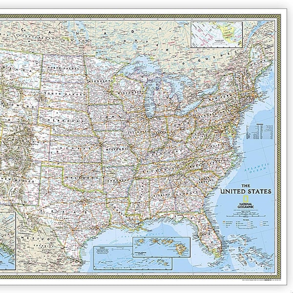 National Geographic United States Classic Map, Enlarged and Laminated, 69.25'' x 48'' - RE00602987
