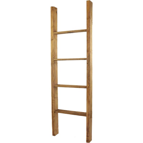 Ekena Millwork 19"W x 60"H x 3 1/2"D Vintage Farmhouse 4 Rung Ladder, Barnwood Decor Collection, Weathered Brown - DECR019X060X04LDRBR