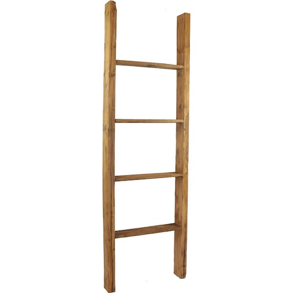 Ekena Millwork 19"W x 60"H x 3 1/2"D Vintage Farmhouse 4 Rung Ladder, Barnwood Decor Collection, Weathered Brown - DECR019X060X04LDRBR