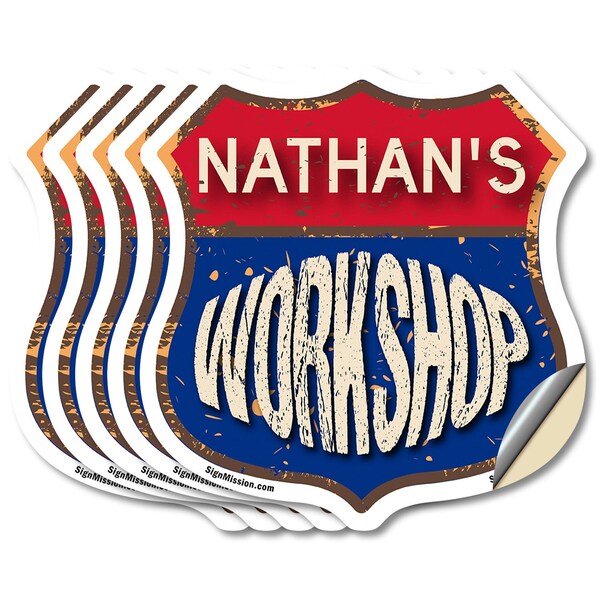 Signmission Nathan's Workshop, 4 inch X 4 inch, Vinyl Decal, 5PK - SHI-D-5PACK-4-489-NATHAN