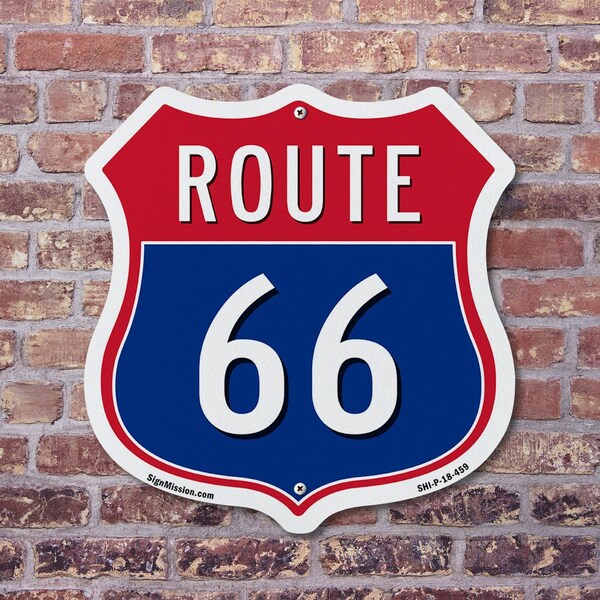 Signmission Route Marker Shield Sign Route 66, 12 Inch X 12 Inch, Plastic Sign - SHI-P-12-459