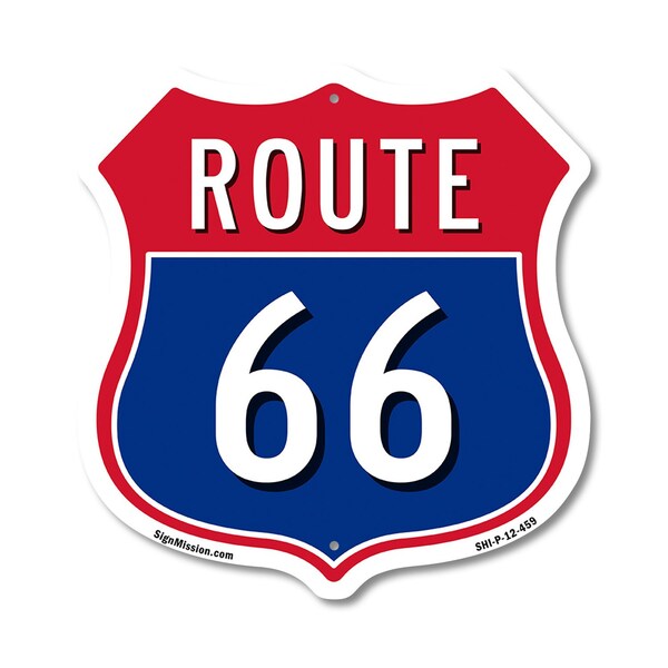 Signmission Route Marker Shield Sign Route 66, 12 Inch X 12 Inch, Plastic Sign - SHI-P-12-459