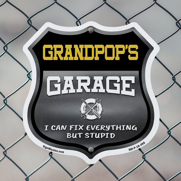 Signmission Grandpop's Garage I Can Fix Everything But Stupid, 18 inch X 18 inch, Plastic Sign, 2PK - SHI-P-2PACK-18-490-GRANDPOP