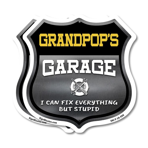 Signmission Grandpop's Garage I Can Fix Everything But Stupid, 18 inch X 18 inch, Plastic Sign, 2PK - SHI-P-2PACK-18-490-GRANDPOP
